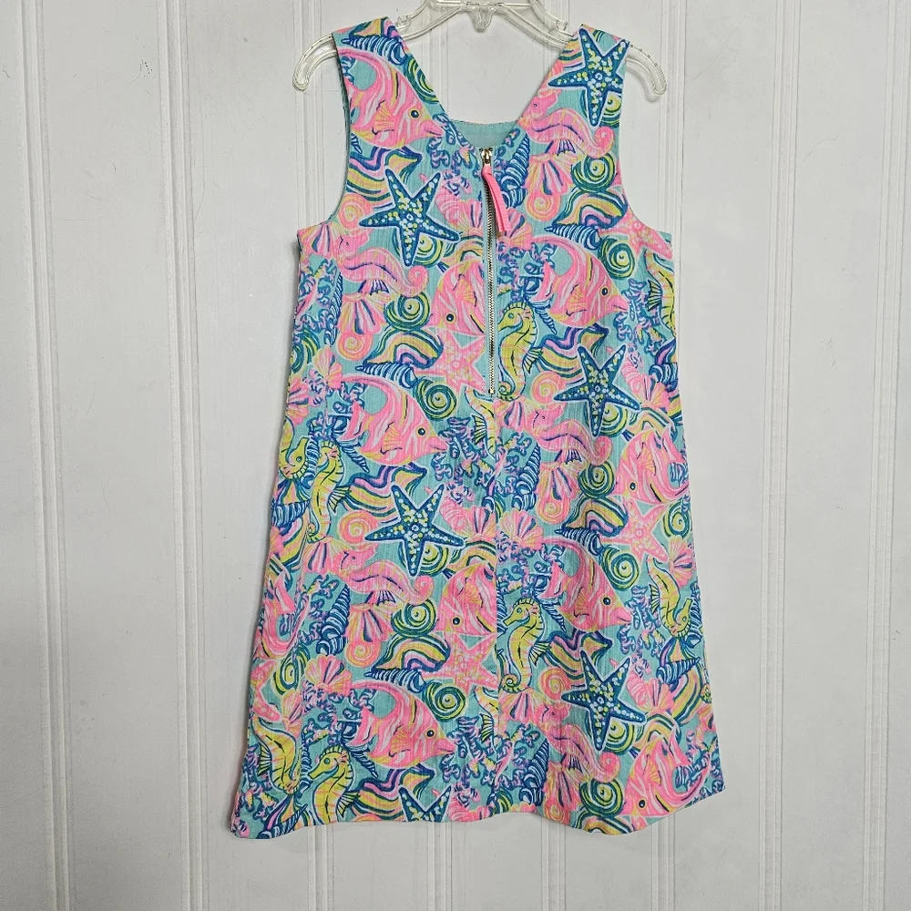 Sigrid Olsen Dress Girls 7 Sea Life A-Line Cotton Sleeveless Lined Pink Multi